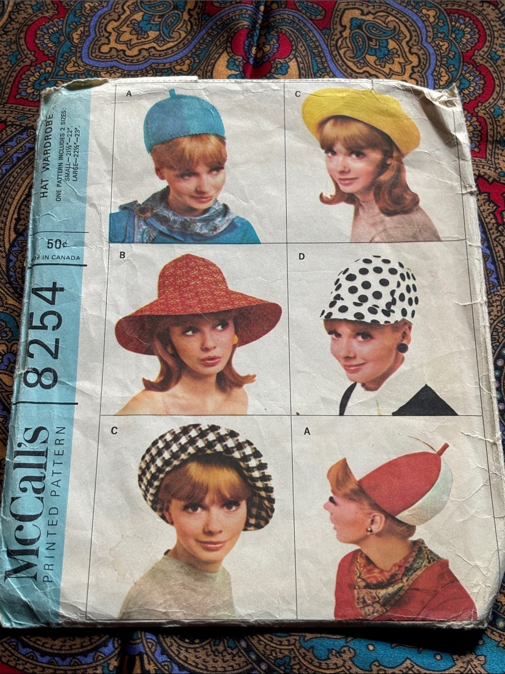 Vintage 1960s McCalls 8254 Hat Sewing Pattern Mod Beret Pillbox 50 Cent